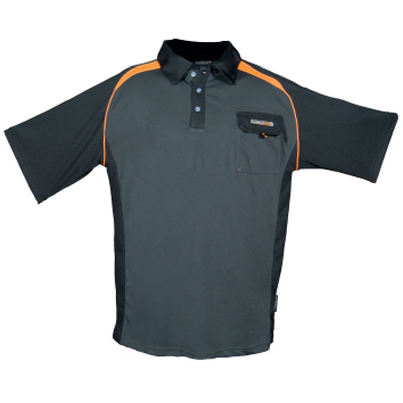 Herrenpoloshirt Gr.M grau/sw/orange 50%PES/50%CoolDry Produktbild BIGPIC L