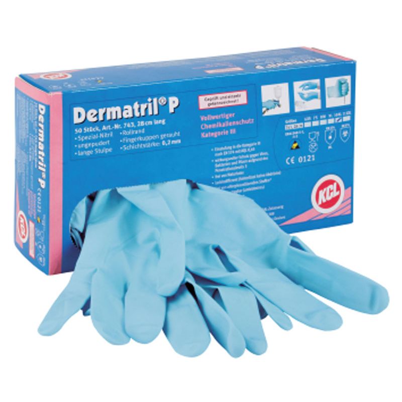 Nitrilhandschuhe Dermatril P 743 Gr.9 L.280mm blau KCL Kat.I VE50 II EN374 Produktbild BIGPIC L