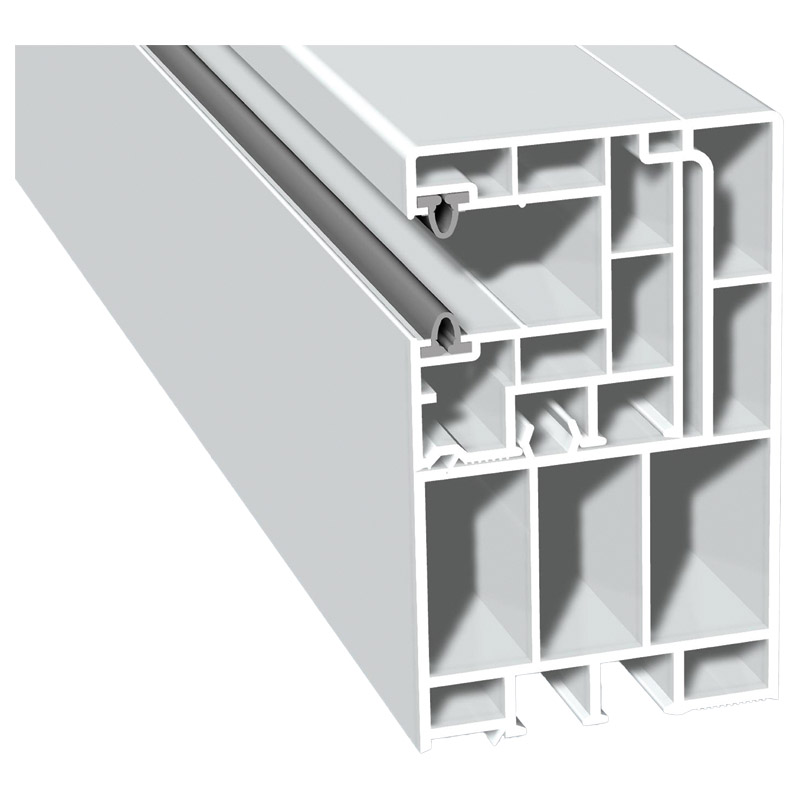 Adapterprofil 55x90mm Lg. 6,00m Revision außen <(>&<)> Mini-Rollladenführung 40x47mm Lg. 6,00m Weiß, mit zwei grauen WL, VE: 18 m Produktbild BIGPIC L