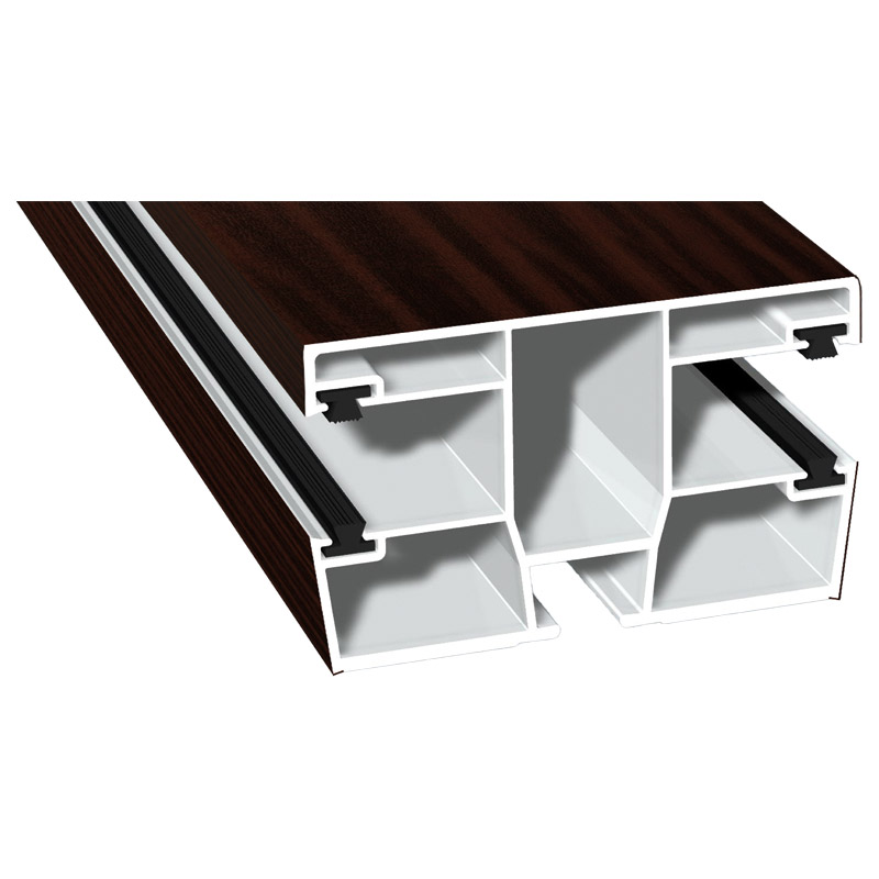 Doppel-Rollladenführung 77x47mm Lg. 6,00m foliert, mit vier schwarzen Bürsten GK Braun 206 5021-167 Sapeli Produktbild BIGPIC L