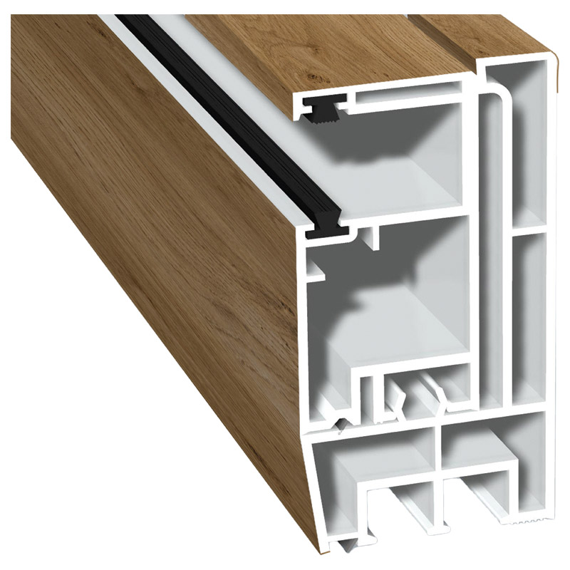 Adapterprofil 80x43mm Lg. 6,00m foliert, Revision außen <(>&<)> Rollladenführung 57x30mm Lg. 6,00m GK Braun, mit zwei schwarzen Bürsten 49240 Winchest Produktbild BIGPIC L