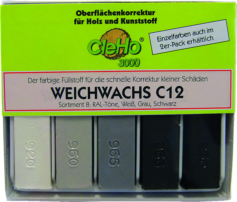 Cleho Weichwachs C12 Sortiment 8 für Weiß, Grau, Schwarz Produktbild BIGPIC L