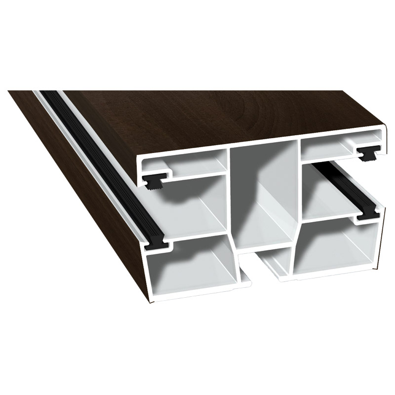 Doppel-Rollladenführung 77x47mm Lg. 6,00m foliert, mit vier schwarzen Bürsten GK Braun 49237 Siena Noce Produktbild BIGPIC L