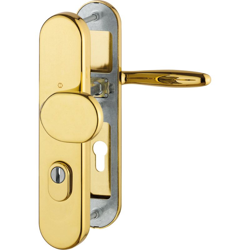 M86G/3332ZA/3310/151 Garnitur HOPPE-Schnellstift/ES1/F77-R Messingf.poliert - Resista®/8mm/Profilzylinder 72mm/42-47 mm/ Produktbild BIGPIC L