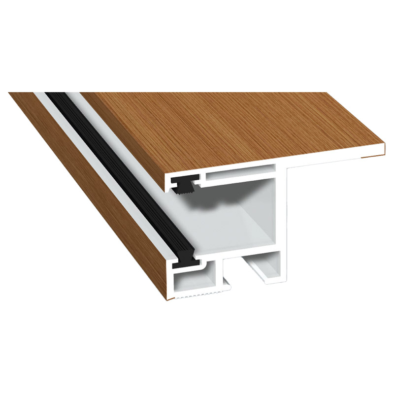 Rollladenführung 55x32mm Lg. 6,00m foliert, mit Nase, mit zwei schwarzen Bürsten GK Braun 315 2009-167 Streifen-Douglasie Produktbild BIGPIC L