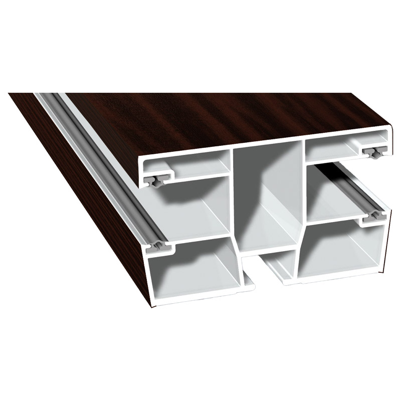 Maxi-Doppel Rollladenführung 77x47mm Lg. 6,00m foliert, GK Braun, mit vier schwarzen Weichlippen 206 5021-167 Sapeli Produktbild BIGPIC L