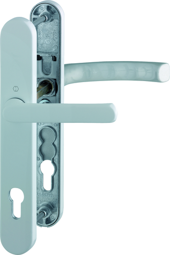 099KH/3357N/1540 Garnitur / F9016 verkehrsweiß / 8 mm / Profilzylinder 92 mm / 67-72 mm / HOPPE-Logo Produktbild BIGPIC L