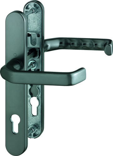 1313G/3357N Garnitur/F9 Alu Stahl/8 mm/Profilzylinder 92mm/67-72 mm/HOPPE-Logo Produktbild BIGPIC L