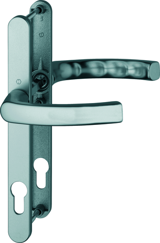 1540/303N Garnitur (beids. Lochteile für HOPPE-Schnellstift) / F1 Alu natur / 8 mm / Profilzylinder 92 mm / 67-72 mm / HOPPE-Logo Produktbild BIGPIC L