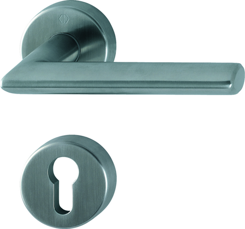 E1140/42H/42HKVS Garnitur/F69 Edelstahl matt/8 mm//Profilzylinder/40-45 mm/HOPPE-Logo Produktbild BIGPIC L