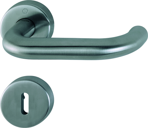 E138/42H/42HKVS Garnitur/F69-S Edelstahl matt - SecuSan (nur für Innenbereich geeignet)/8 mm//Ovalbart/40-45 mm/HOPPE-Logo Produktbild BIGPIC L