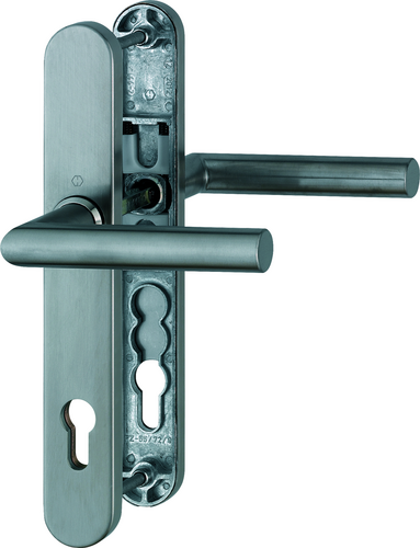 E1400F/3358/3357N Garnitur/ES1/F69 Edelstahl matt/Profilzylinder 92mm/8mm/Profilvollstift/67-72 mm/ Produktbild BIGPIC L