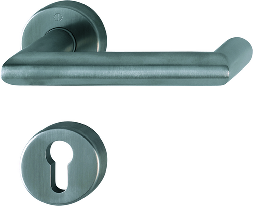 E1401/42H/42HKVS Garnitur/F69 Edelstahl matt/8 mm//Profilzylinder/40-45 mm/HOPPE-Logo Produktbild BIGPIC L