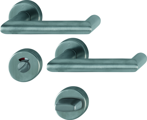 E1401/42H/42HKVS Garnitur/F69 Edelstahl matt/8 mm/8 mm/Schlitzkopf mit rot/weiß-Scheibe/Olive/40-45 mm/HOPPE-Logo Produktbild BIGPIC L