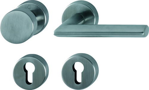 E58/42H/42HKVS/1140 Garnitur/F69 Edelstahl matt/8 mm/Profilzylinder/40-45 mm/HOPPE-Logo Produktbild BIGPIC L