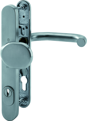 E86G/3359ZA/3357N/138GF Garnitur/SKG***/F69 Edelstahl matt/8 mm/Profilzylinder 92mm/57-62 mm/SKG *** ® <(>&<)> HOPPE-Logo Produktbild BIGPIC L