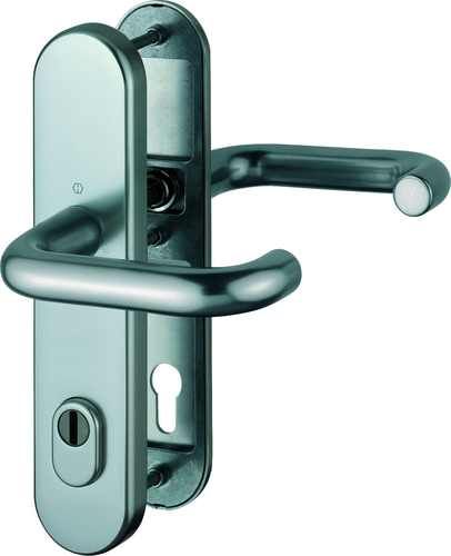 FS-138F/3332ZA/3310 Garnitur/Antipanik-Vierkantstift/ES1/F1 Alu natur/9mm/Profilzylinder 92mm/67-72 mm/HOPPE-Logo Produktbild BIGPIC L