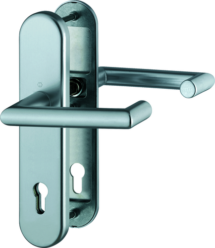 FS-1401F/3331/3310 Garnitur/Antipanik-Vierkantstift/ES1/F1 Alu natur/9mm/Profilzylinder 92mm/67-72 mm/HOPPE-Logo Produktbild BIGPIC L