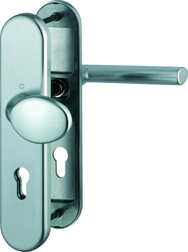 FS-76G/3331/3310/1140F Garnitur/FDW-Profilvollstift/ES1/F1 Alu natur/9mm/Profilzylinder 72mm/42-47 mm/HOPPE-Logo Produktbild BIGPIC L