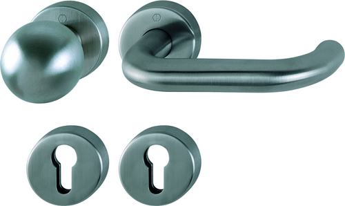 FS-E50/42H/42HS/138 Garnitur / F69 Edelstahl matt / 9 mm / FDW-Profilvollstift / Profilzylinder / 40-65 mm / außen=fest, innen=fest/drehbar Kugelarret Produktbild BIGPIC L