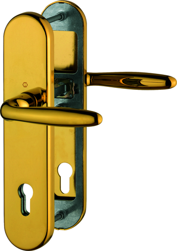 M151/3331/3310 Garnitur (beids. Lochteile für HOPPE-Schnellstift)/ES1/F77-R Messingf.poliert - Resista®/10mm/Profilzylin Produktbild BIGPIC L