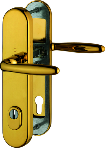 M151/3332ZA/3310 Garnitur (beids Lochteile für HOPPE-Schnellstift)/ES1/F77-R Messingfpoliert - Resista®/10mm/Profilzyl Produktbild BIGPIC L