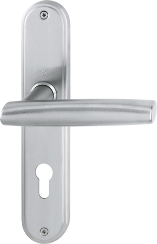 E1440Z/3530 Garnitur HOPPE-Schnellstift/F69 Edelstahl matt/8 mm//Profilzylinder 72mm/35-45 mm/HOPPE-Logo Produktbild BIGPIC L