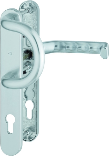 538G/3357N/1313G Garnitur / F1 Alu natur / 8 mm / 40 mm vorst. / Profilzylinder 92 mm / 67-72 mm / HOPPE-Logo Produktbild BIGPIC L