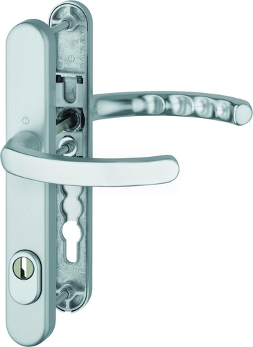 1500/3359ZA/3357N Garnitur / ES1 / F1 Alu natur / 8 mm / Profilzylinder 92 mm / 67-72 mm / HOPPE-Logo / ZA5 Produktbild BIGPIC L