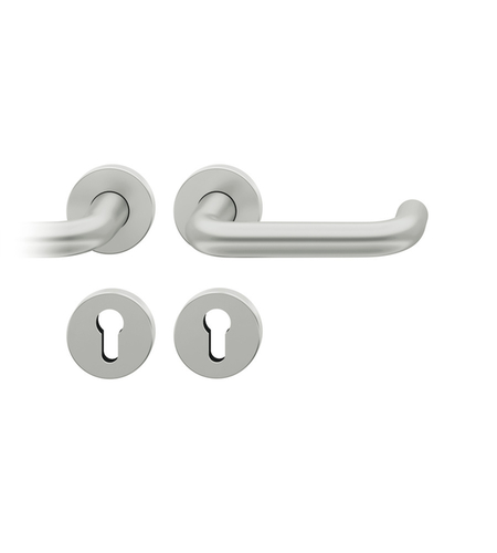 FS-AGL3-Drückergarnitur links 9mm PZ Rundrosette Aluminium naturfarbig Produktbild BIGPIC L
