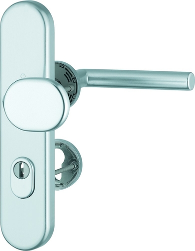 FS-86G/3332ZA/42H/42HS/1400 Garnitur/FDW-Profilvollstift/ES1/F1 Alu natur/9mm/Profilzylinder 72mm/42-47 mm/HOPPE-Logo Produktbild BIGPIC L