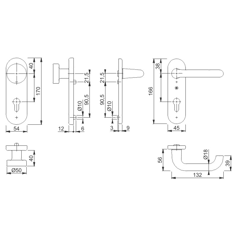 58/3331K/353K-1/138L Garnitur HOPPE-Schnellstift/ES1 (SK2)/8mm/Profilzylinder 72mm/Türdicke 37-42mm/F1 Alu natur/ Produktbild BIGSKZ L