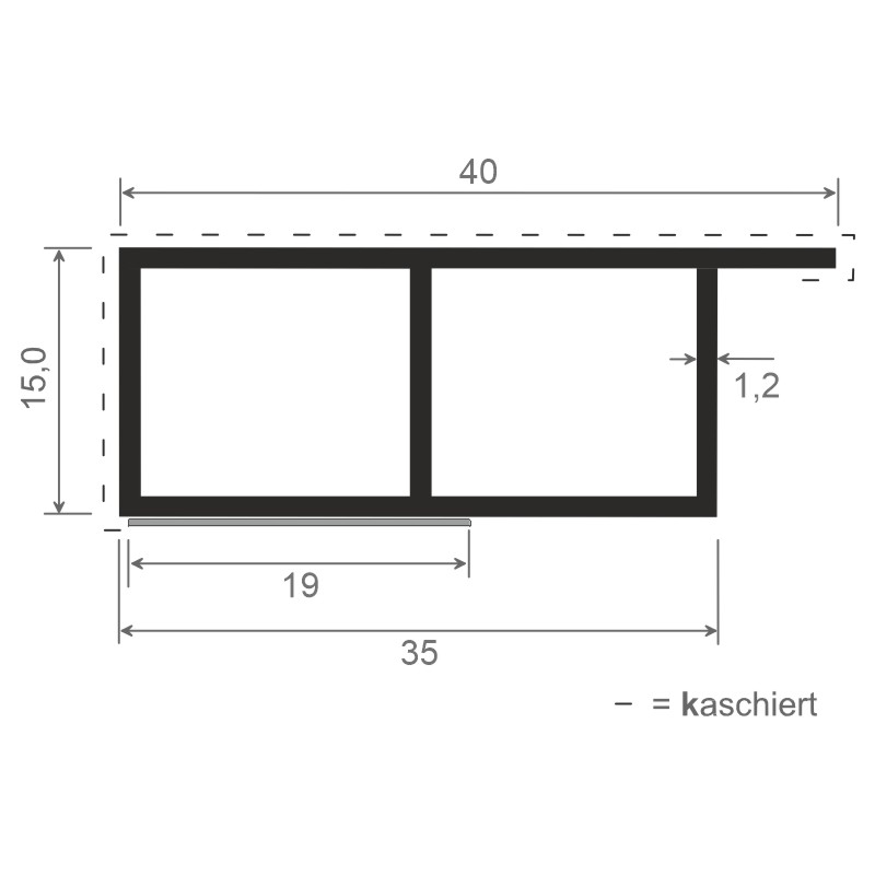 Kammerprofil 40x15mm SK Lg. 6,00m foliert, mit Nase 61 2505-167 Dunkelgrün Produktbild BIGSKZ L