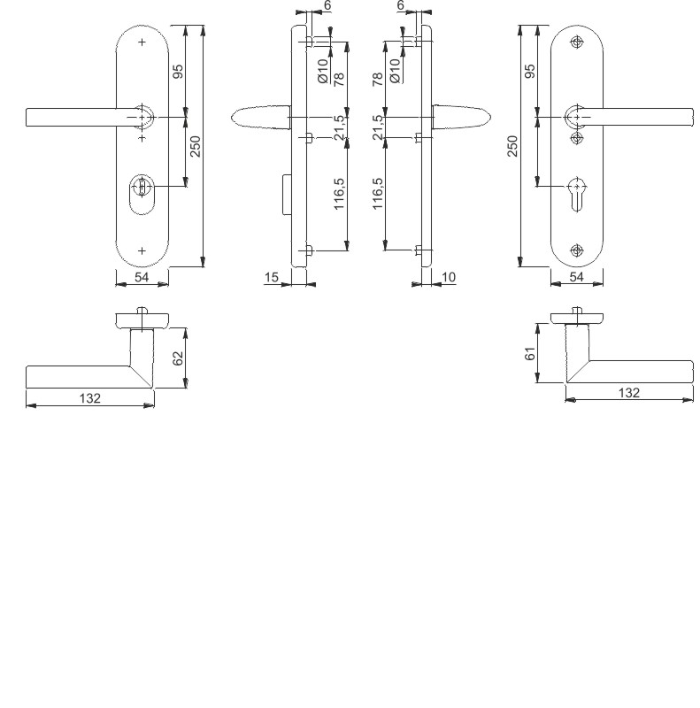 1140/3332ZA/3410 Garnitur (beids. Lochteile für HOPPE-Schnellstift)/ES1/F1 Alu natur/Profilzylinder 92mm/10mm/Vierkantst Produktbild BIGSKZ L