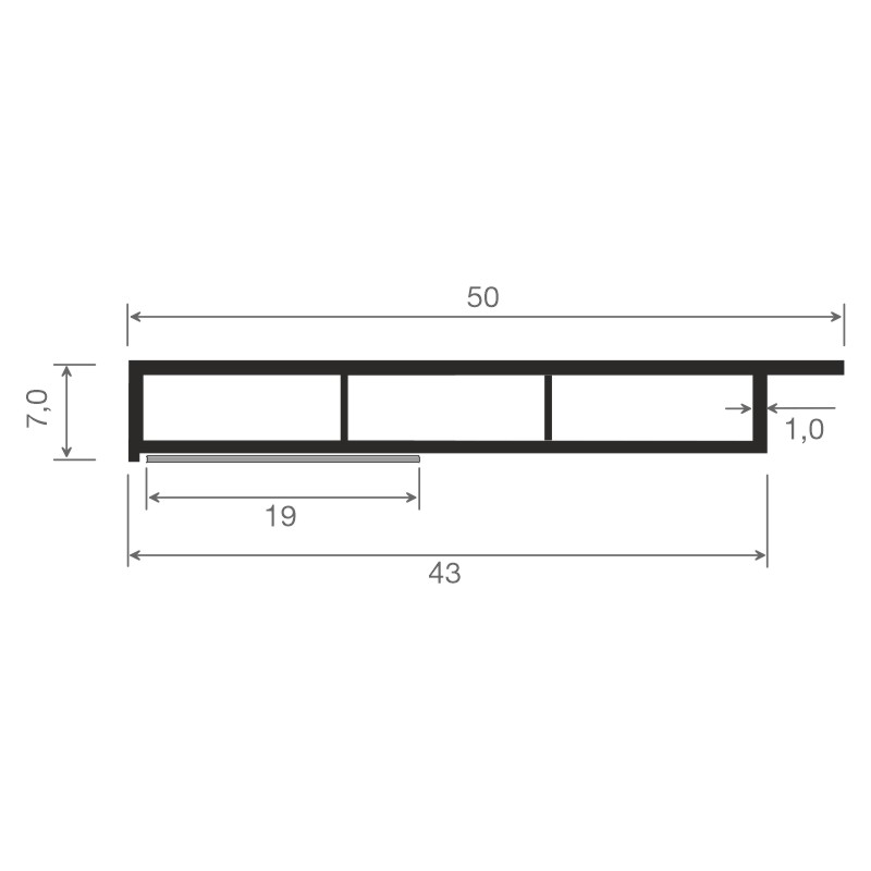 Kammerprofil 50x7 mm SK Lg. 6,00 m mit Nase, Cremeweiß, VE: 60 m Produktbild BIGSKZ L