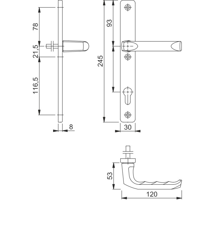 113/2246SN Halbgarnitur, Innenseite/F9016 verkehrsweiß/8mm/40mm vorst./Profilzylinder 92mm/ Produktbild BIGSKZ L
