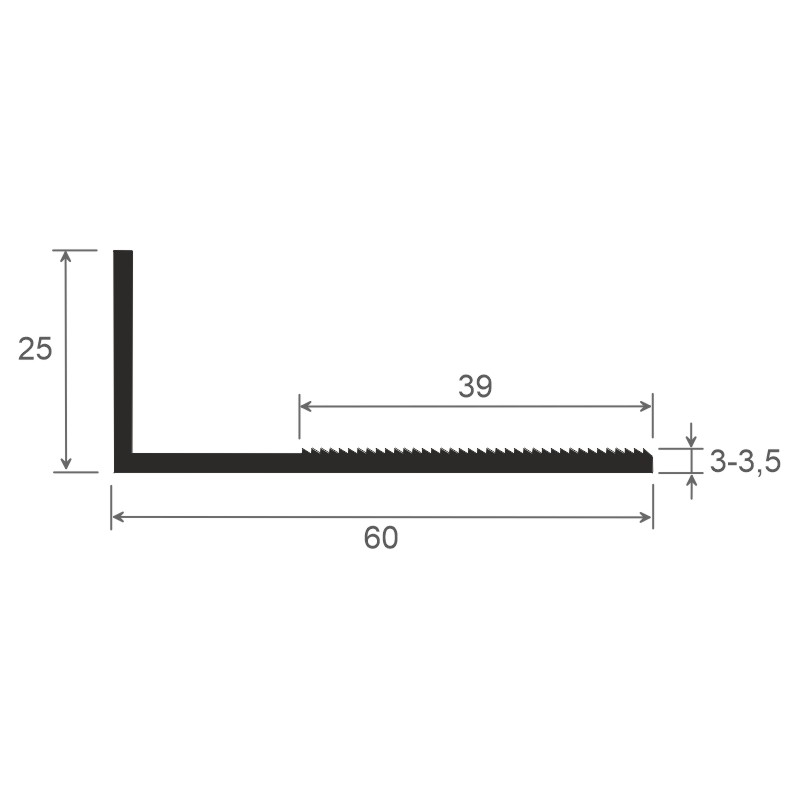 Winkelprofil 25x60x3,5mm Lg. 6,00m Weiß, VE: 60m mit Innenriefen Produktbild BIGSKZ L