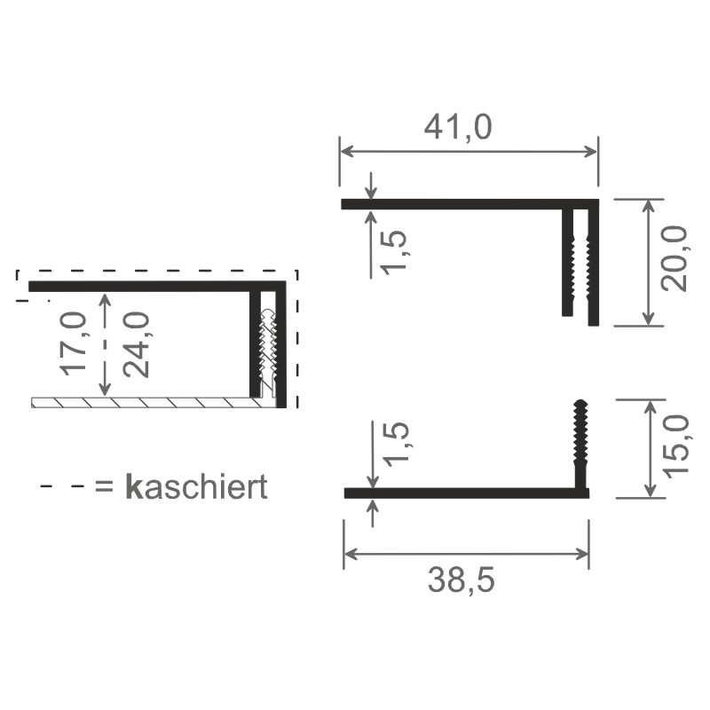 U-Profil zweiteilig 41x20mm Lg. 6,00m foliert 85 1805-167 Schwarzbraun Produktbild BIGSKZ L