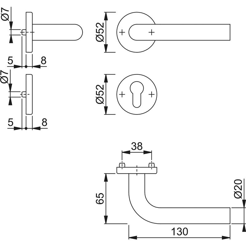 E150Z/42/42S Halbgarnitur, Innenseite links, HOPPE Schnellstift/für Kombi-Schutz/für ES1 (SK2)/F69 Edelstahl matt/8mm/Pr Produktbild BIGSKZ L