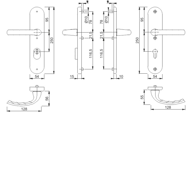 1710/3332ZA/3410 Garnitur (beids. Lochteile für HOPPE- Schnellstift)/ES1/F1 Alu natur/Profilzylinder 92mm/10mm Vierkantstift für Türstärke 66-71mm Produktbild BIGSKZ L