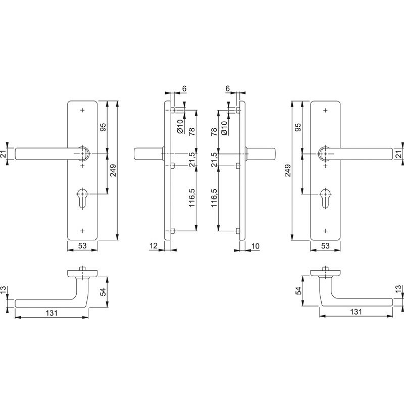 E1643Z/2221/2210 Garnitur (beids. Lochteile für HOPPE-Schnellstift)/ES1/F69 Edelstahl matt/Profilzylinder 92mm/10mm/Vier Produktbild BIGSKZ L