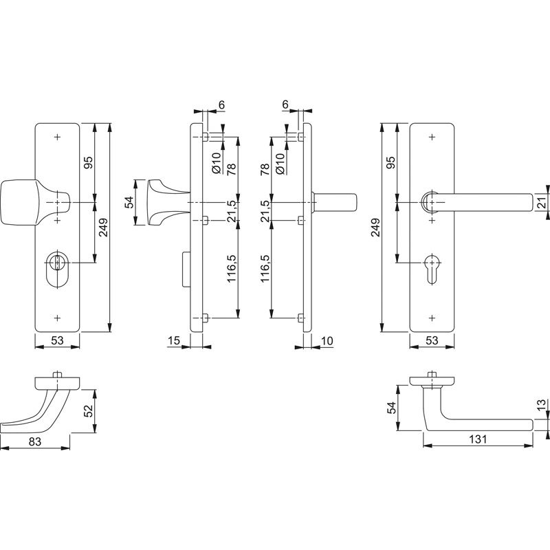 E61G/2222ZA/2210/1643Z Garnitur HOPPE-Schnellstift/ES1/F69 Edelstahl matt/Profilzylinder 92mm/10mm/FDW-Vierkantstift/67- Produktbild BIGSKZ L