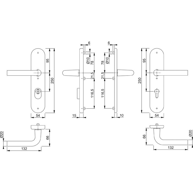 150/3332ZA/3310 Garnitur (beids. Lochteile für HOPPE-Schnellstift)/ES1/F1 Alu natur/Profilzylinder 92mm/10mm/Vierkantsti Produktbild BIGSKZ L