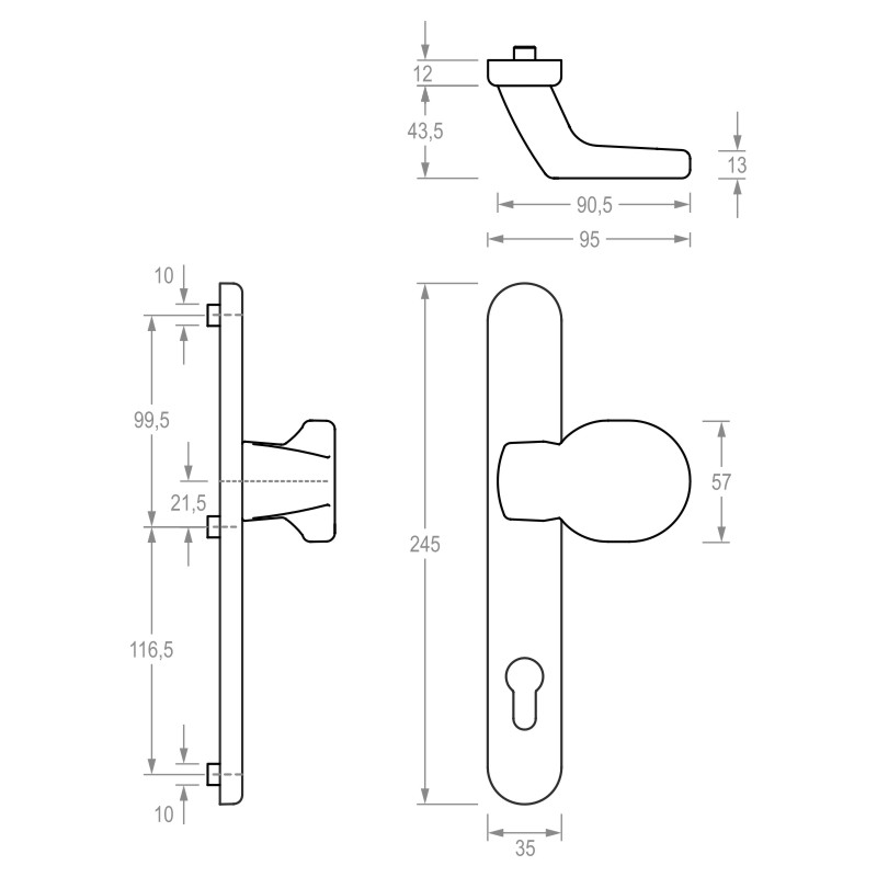 greenteQ Schmalrahmenhalbgarnitur Knopf DG58.S216.ER.SSK.AU PZ 92 Produktbild BIGSKZ L