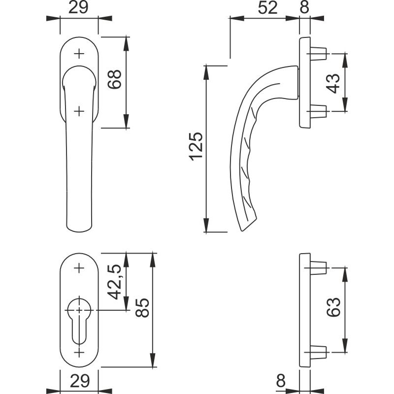 0710RH/66N/66NS Halbgarnitur, Außenseite/F8707 (8077) dunkelbraun/N10/7mm/M5/Profilzylinder/ Produktbild BIGSKZ L