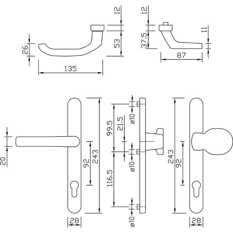 greenteQ Schmalrahmenwechselgarnitur DG28.S216.AL.SSWK PZ 92 Produktbild BIGSKZ L