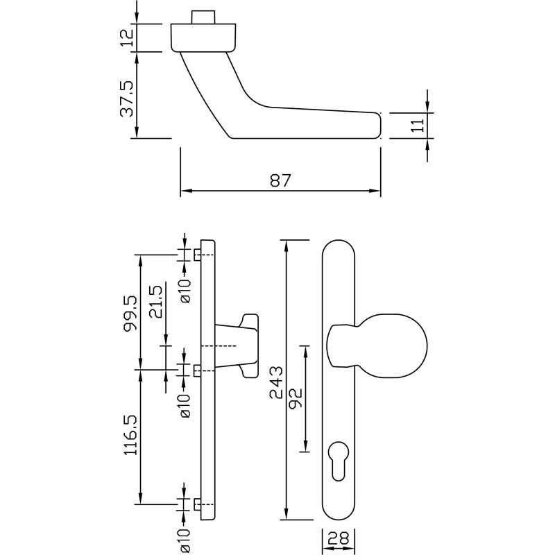 greenteQ Schmalrahmenhalbgarnitur Knopf DG28.S216.ER.SSK.AU PZ 92 Produktbild BIGSKZ L