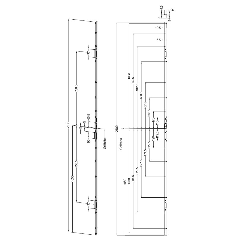 WINKHAUS T-SL U26-61 AVU FAB SKG UMV2 einteilige Schließleiste für 2 Schwenkhaken Produktbild BIGSKZ L