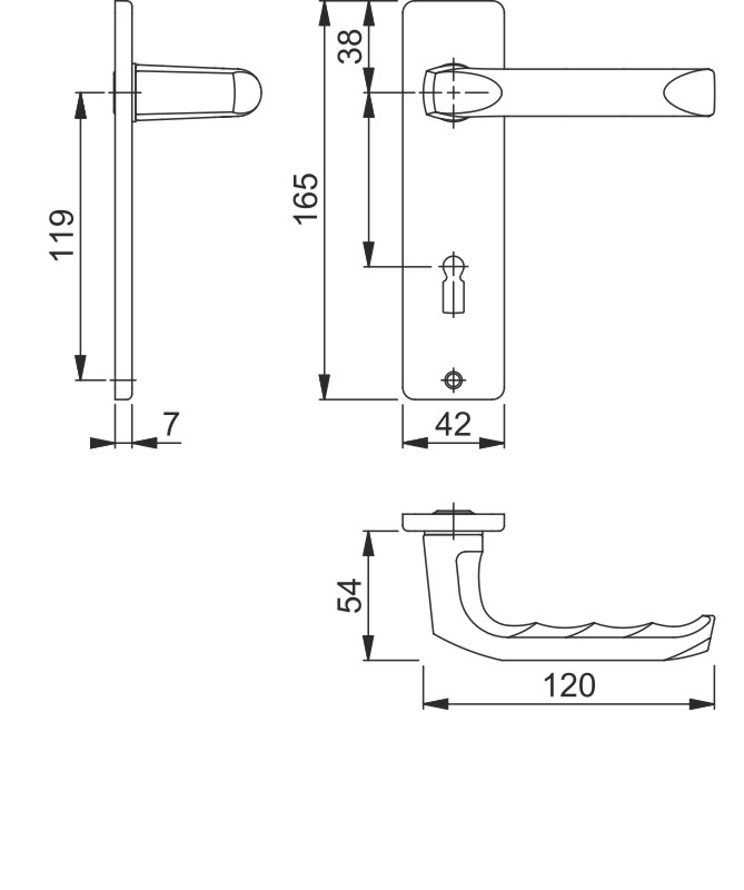 113/202KP/AP Garnitur/F1 Alu natur/8mm//Buntbart 72mm/Türdicke 37-47mm/ Produktbild BIGSKZ L