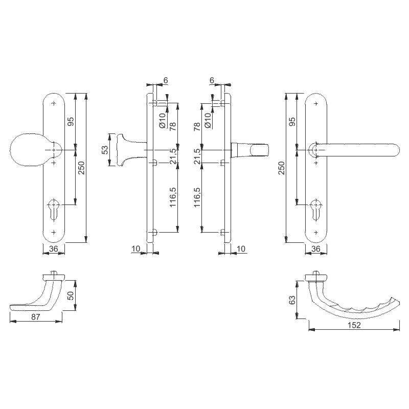 86G/3357N/1500 Garnitur/F9016 verkehrsweiß/Türdicke 67-72mm/Profilzylinder 92mm/8mm/FDW-Profilvollstift/ Produktbild BIGSKZ L